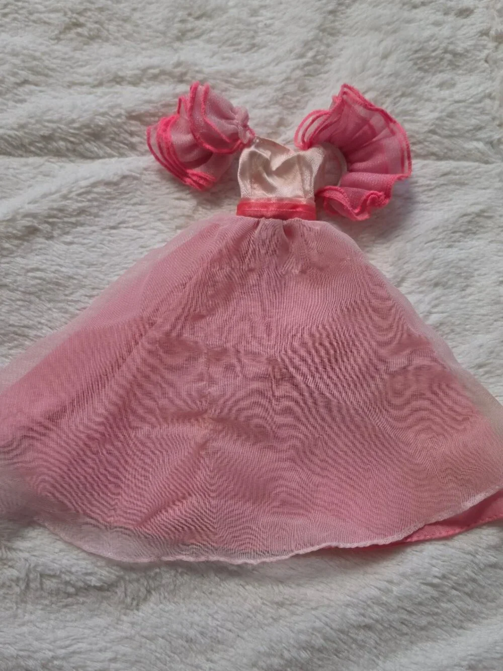 Vintage Fashion Doll Pink Dress Gown Ruffle Sleeves Metal Snaps